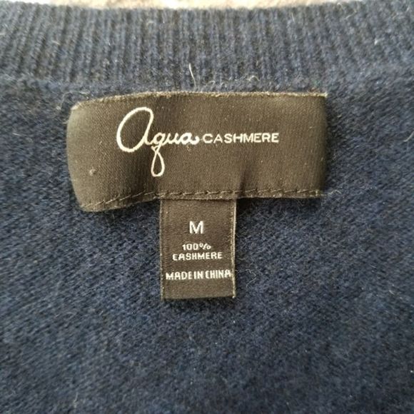 Aqua 100% Cashmere Argyle V-Neck Sweater - Picture 7 of 7